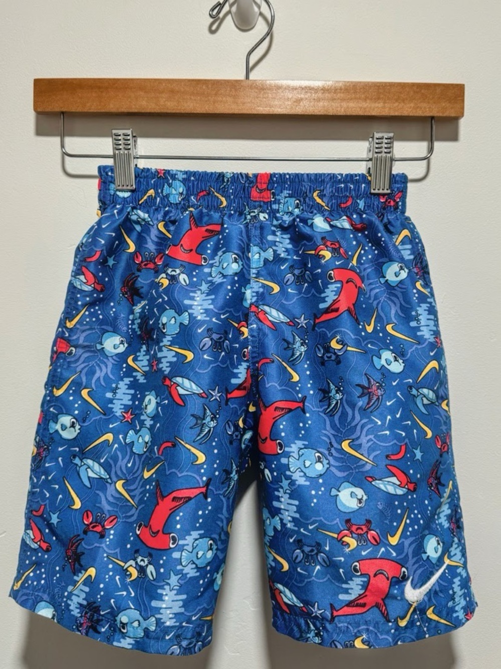 Nike Blue Swim Shorts with Red & Yellow Sea Creature Print